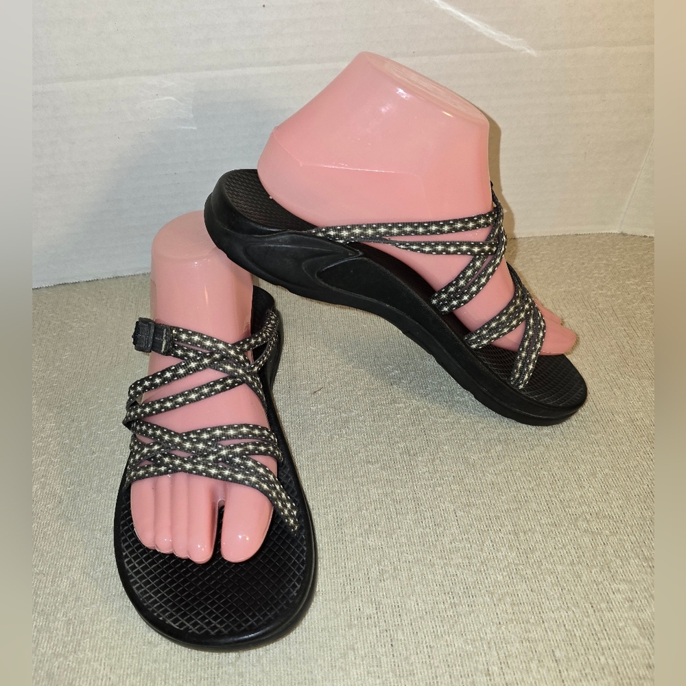 Chaco Women's Strappy Sandals - Gray and Cream size 8